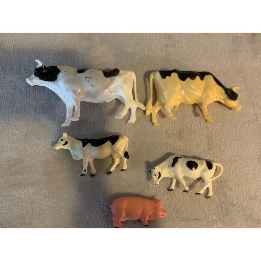 Vintage Lot Nylint Black And White Bull Small Large Cow Pig Plastic Toy 3